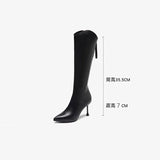 Hnzxzm Pointed Toe Women Knee High Boots Fashion Back Zippers Long Boots Thick High Heels Autumn Winter Ladies Shoes