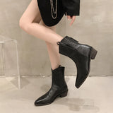 Hnzxzm New 2024 Autumn Winter Women Western Cowboy Short Boots Retro Style Western Knight Booties Pointed Toe Square Heels Female Shoes