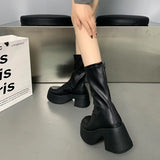 Hnzxzm Punk Style Platform Women Ankle Boots Fashion Elegant Square High Heel Shoes Autumn Women's Morder Short Booties