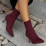 Hnzxzm Knitted High Heels Ankle Boots for Women Autumn Winter Solid Short Botas Woman Plus Size 43 Pointed Toe Thin Heeled Pumps