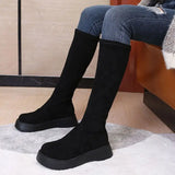 Hnzxzm Boots Elastic Black Middle Heel Shoes For Women Platform Footwear On Promotion Winter 2024 Novelty Stylish Offer Pu