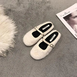 Hnzxzm Winter Mules Slippers Shoes Women Warm Plush Loafers Fur Flats Femme 2024 NEW Cotton Slides Outdoor Shoes Moccasins Mujer