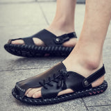 Hnzxzm Fashion Mens Sandals Genuine Leather Summer Beach Slippers Male Non-Slip Soft Comfortable Outdoor Shoes High Quality Man Sandals