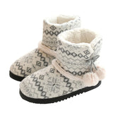 Hnzxzm Winter Furry Home Slippers High Top Women Warm Cotton Flat Indoor Floor Shoes Female Knitting Plush Slip on Boots