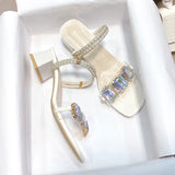 Hnzxzm Fashion Rhinestone Sandals for Women Summer Square Heels Open Toe Slippers Woman Transparent PVC Jelly Sandals