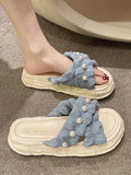 Hnzxzm 2024 New Fairy Style Platform Dissolved Shoes Female Seaside Beach Slippers Ins Pearl Sandals Women's Summer Outer Wear Shoes