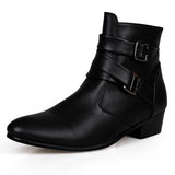 Hnzxzm Luxury Leather Chelsea Boots Men Designer White Dress Boots Men Casual High top Buckle Strap Formal Shoes Men Motorcycle Boots