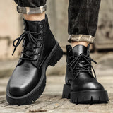 Hnzxzm Boots Men lace up Brand Comfortable Fashion Leather Men's Boots high top Leather High Quality British Men's ankle Boots