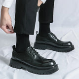Hnzxzm Men Casual Large Toe Original Black Platform Business Thick Bottom Dress Shoes Men Gentleman Outdoor Patent Leather Safety Shoes