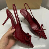 Hnzxzm Bow Pointed Toe High Heels Sandals Women Brand Designer Shoes Fashion Slides Sexy Slingback Shoes Elegant Mules Sandals Female