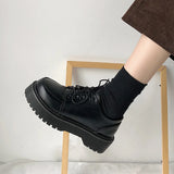 Hnzxzm Spring Autumn Women Oxford Shoes Flat on Platform Casual Shoes Black Lace Up Leather Shoes Sewing Round Toe Zapatos Mujer