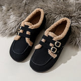 Hnzxzm New Winter Women's Shoes with Plush Insulation Snowshoes Flat Bottomed Shoes Suede Suede Double Button Insulation Shoes