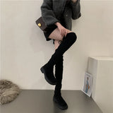 Hnzxzm Over The Knee Cowboy Boots Women Design Platform Shoes Fashion Fur Suede Wedges Tnick High Boots Motorcycle Shoes Botas De Mujer