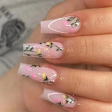 Hnzxzm 24Ps/Set Square Head Coffin Wearing False Nails Art Pink Matte French Fake Nails Leopard Artificial Acrylic White Press on Nails