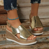 Hnzxzm Gold Silver Blackr Wedge Sandals for Women Summer Peep Toe Platform Sandles Woman Plus Size Thick Sole Sandalias