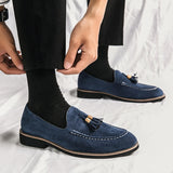 Hnzxzm Fashion Brand Men's Tassel Suede Slip-on Leather Driving Shoes Designer Mens Moccasins Retro Pointed Banquet Social Shoes Male