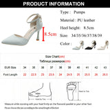 Hnzxzm Ankle Strap Stiletto Heels Pumps for Women Sexy Super High Heel Party Shoes Woman Pointed Toe Pearl Elegant