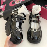 Hnzxzm Lolita Shoes Women's Punk Platform Pumps Metal Chain Mary Jane Lolita Shoes Woman Japanese Patent Leather High Heels Gothic Shoe
