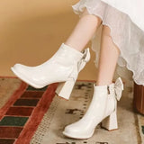 Hnzxzm New Round Toe Square Heel Bow Decoration Fashion Women's Shoes Elegant Wear-resistant Casual Comfortable Short Boots