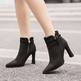 Hnzxzm Short Shoes For Woman Suede Women's Ankle Boots Very High Heels Booties Pointed Toe Footwear Heeled Black On Offer Korean Style