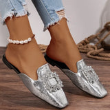 Hnzxzm Women's Slippers Spring Autumn New Mules Slippers Luxurious Rhinestone Design Ladies Flat Slippers Pantuflas De Mujer