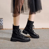 Hnzxzm Footwear Chunky Booties Leather Short Shoes for Women Platform Female Ankle Boots with Laces Sock Lace-up Spring Hot Trend