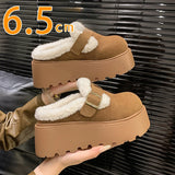 Hnzxzm Women Fur Cotton Slippers Buckle Suede Platform Home Shoes 2025 Winter Boots New Fashion Warm Flats Plush Flip Flops Mules Shoes