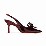 Hnzxzm Luxury Designer Pointed Toe Women Pumps Sexy Bow Back Strap Heeled Sandals Elegant Thin High Heels Banquet Dress Shoes for Women