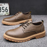 Hnzxzm Autumn Winter New Designer Platform Shoes Men Big Head Cow Leather Work Shoe Male Beef Tendon British Vintage Men's Shoes