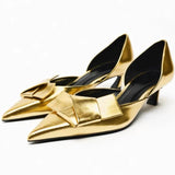 Hnzxzm Fashion Pointed Toe High Heel Sandals Women Low Heel Luxury Party Dress Shoes Shallow Gold Slingback Sandals Mules Pumps Women