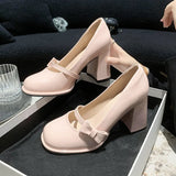 Hnzxzm Elegant Heel Shoes Ladies 8cm High Heel Bowknot Solid Mary Jane Zapatos Adult Dress Pink White Black Cosplay Footwear