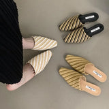 Hnzxzm Summer Fashion Mix Color Flat Slipper Women Mules Shoes Cane Weave Ladies Sandal Shoes Square Flat Heel Outdoor Casual Shoes