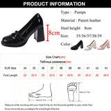 Hnzxzm Sweet Bowknot High Heels Mary Janes Women Cute Round Toe Patent Leather Pumps Woman Slip-On Square Heeled Bow Party Shoes Ladies