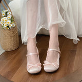 Hnzxzm New Spring Autumn Thick Heel Pink Shoes Elegant Bow Lolita Shoes College Girls High Heels Fashion Women Sandals