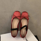 Hnzxzm Brand Luxury Satin Silk Ballet Shoes Woman Classic Square Toe Bowtie Elastic Band Ballerina Flats Ladies Soft Loafers M