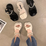 Hnzxzm Summer Rhinestones Women's Shoes Platform Sandals for Woman Diamond Footwear Bow Beige Heeled Pumps High Heels Daily Sale H