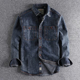 Hnzxzm Retro Male Cargo Snowflake Washed Distressed Denim Shirt Chunky Rough Cotton Uniform Light Casual Work Safari Mens Shirts Top