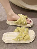 Hnzxzm 2024 New Fairy Style Platform Dissolved Shoes Female Seaside Beach Slippers Ins Pearl Sandals Women's Summer Outer Wear Shoes