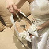 Hnzxzm Elegant Flowers Women Design High-heeled French Style High-quality Stiletto Shoes Party Wedding Shoes Red White Bride Shoes