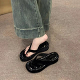 Hnzxzm 2024 New Summer Thick Bottom Flip Flops Women's Cool Slippers Higher Slope Heel Beach Sandals Ladies Shoes