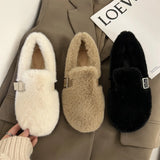 Hnzxzm 2024 New Autumn Winter Women Casual Flats Women's Moccasins Soft Loafers Fashion Comfort Warm Plush Slip on Female Cotton Shoes