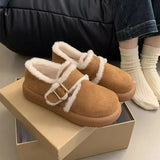 Hnzxzm New 2025 Winter Women Shoes Casual Flats Women Moccasins Soft Loafers Fashion Thick Heel Warm Plush Slip on Female Cotton Shoes