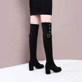 Hnzxzm Women Over The Knee Boots Suede Sexy High Heels Ladies Buckle Long Boots New Warm Female Shoes Slim Thigh High Boots Party Pumps