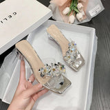 Hnzxzm 2024 Woman Summer Sandals Fashion Flower Strange Style Dress Shoes Womens High Heels Slippers Clear Crystal Pumps Ladies Shoes