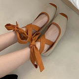 Hnzxzm Women Lace Ankle Strap Ballet Flats Fashion Elegant Shallow Square Toe Footwear Ladies Comfort Soft Sole Ballerinas Shoes