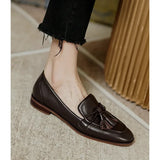 Hnzxzm Retro British Style Square Head Women's Loafers Shoes 2024 Summer New Style Tassel Comfortable Single Shoes Women Brown Shoes