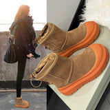 Hnzxzm Winter Boots With Fur Flat Heel Round Toe Brand Women's Shoes Boots-Women  Australia Plush Fashion Ladies Lolita Med