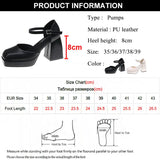 Hnzxzm Fashion Ankle Strap Platform Pumps for Women Square Toe High Heels Mary Jane Shoes Woman High Quality Thick Heeled Party Shoes