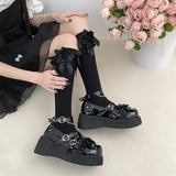 Hnzxzm Y2K Metal Chains Punk Gothic Shoes Women Black Patent Leather Buckle Strap Wedges Pumps Woman Thick Platform Rivet Lolita Shoes