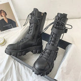 Hnzxzm Women's Boots Punk Shoes for Woman Half High Platform Footwear Biker Studded Mid Calf Western 2024 New on Promotion Work Rock In